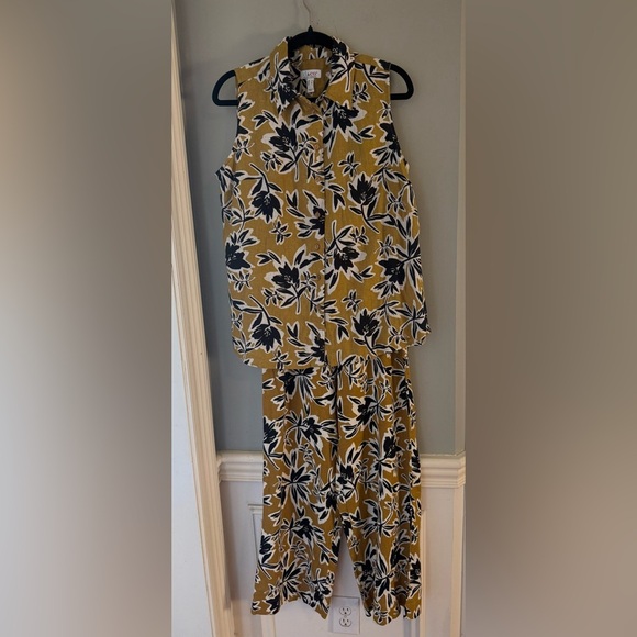 🌼 D&Co Linen Viscose Floral 2-Piece Set Size M | Button Down Top & Pants - Picture 1 of 14